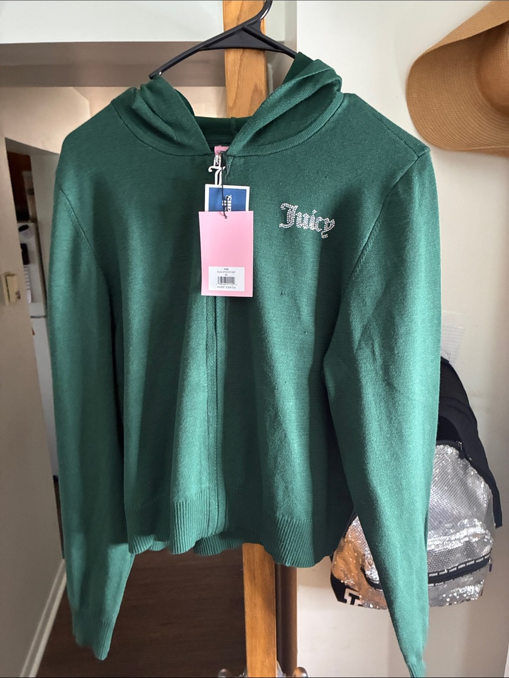 Juicy Couture Deep Green Zip Front Hoodie Cardigan